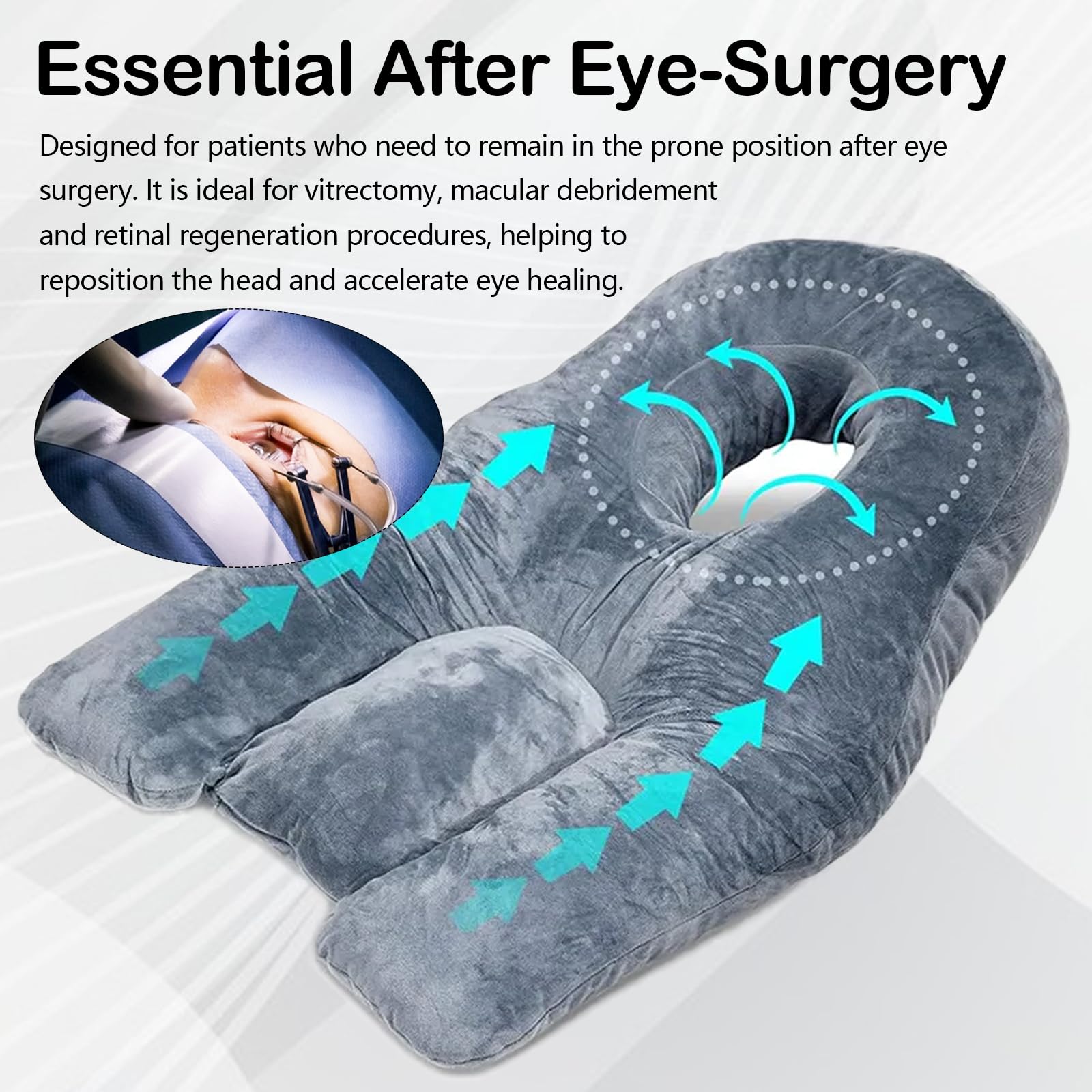 Cuscino Viso Con Foro Per Interventi Alla Retina – Memory Foam, Supporto Per Vitrectomia, Copertura Lavabile, Grigio