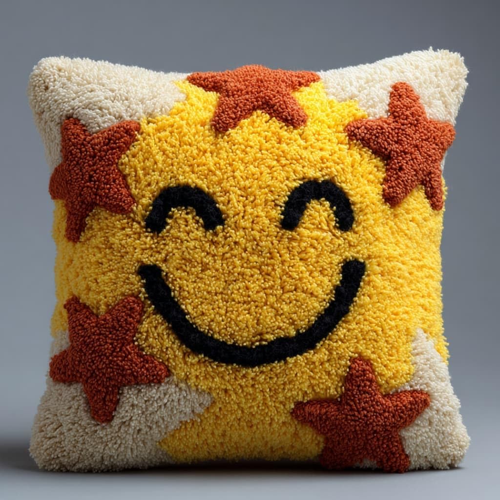 WallustrioaW Latch Hook Pillow Case Kits,Smiling 17X17 Inch Latch Hook Cushion Cover Kit,Knitting Kits Cushion for Adults Rug Making Kit for Starters