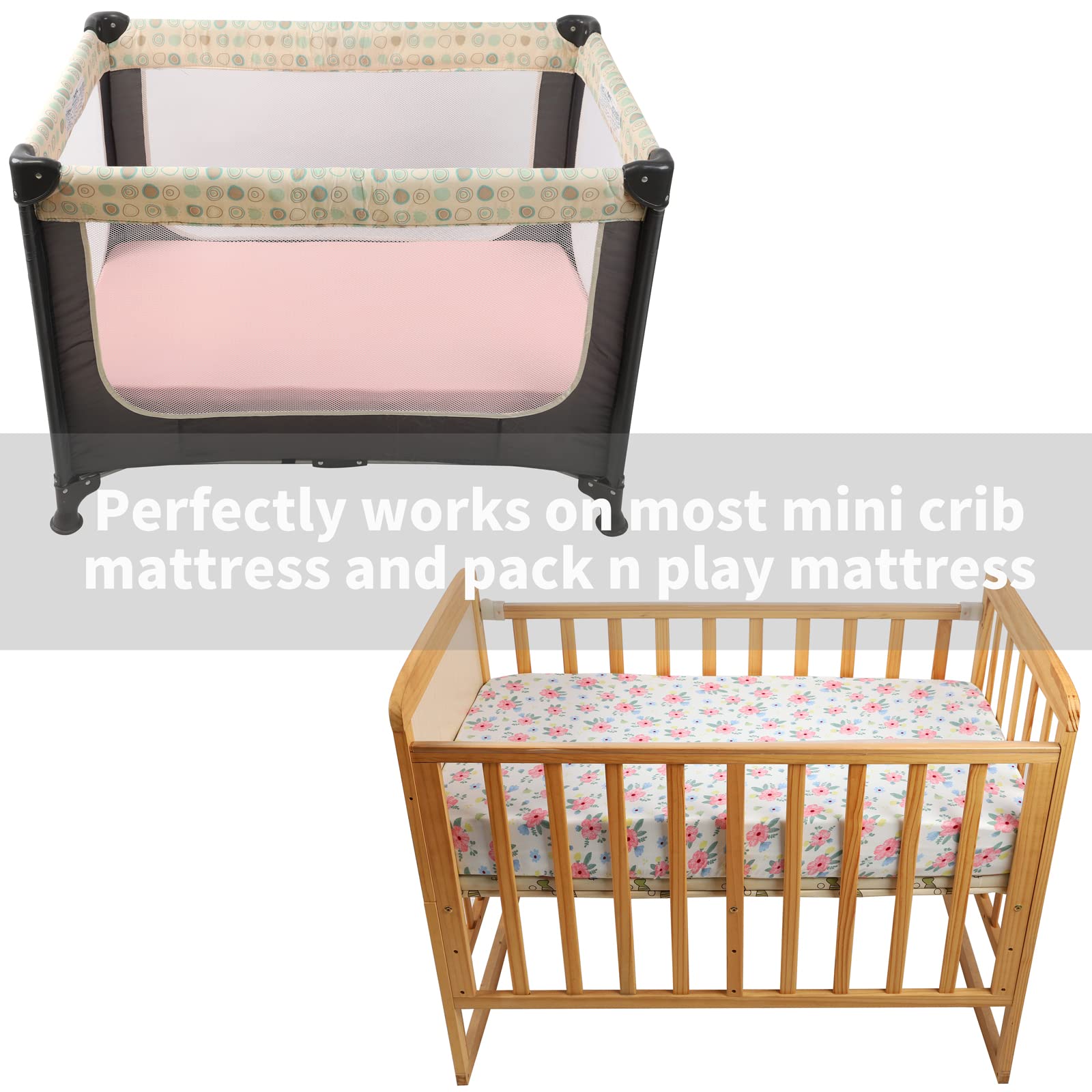 Onacosht Pack n Play Spannbettlaken, für Babys, Mädchen, Blumenmuster, Rosa, 3 Stück | Mini-Kinderbettlaken, Spielard-Matratzenbezug, gestrickt, weich, atmungsaktiv, dehnbar, Spielardlaken