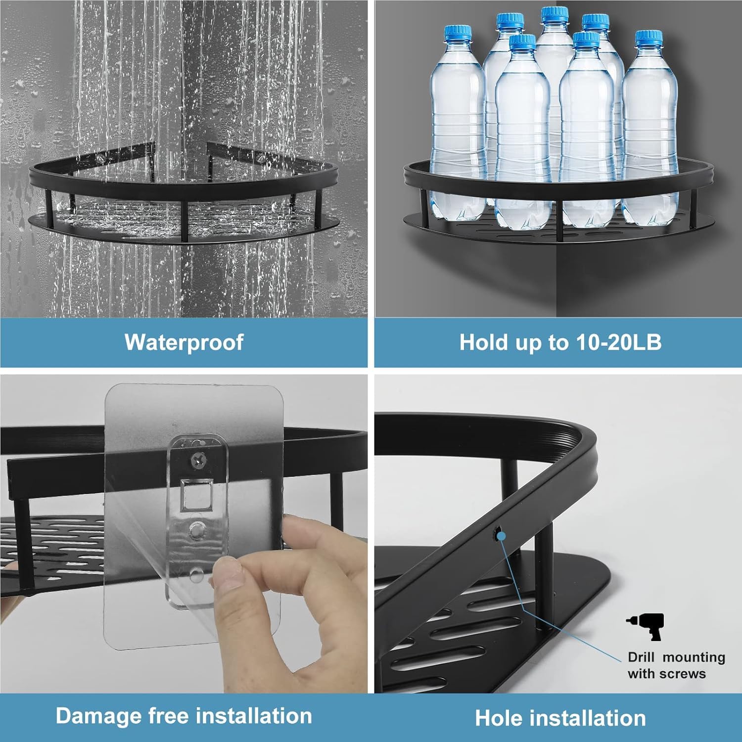 Gnanex Tringle Aluminum Bathroom Corner Shelf for Wall,rustproof, Nail-Free, No Drilling Organizer Holder, Bathroom Shelf for Wall Stand for Corner Holder, Washroom & Bathroom Accessories (Pack of 2) 3