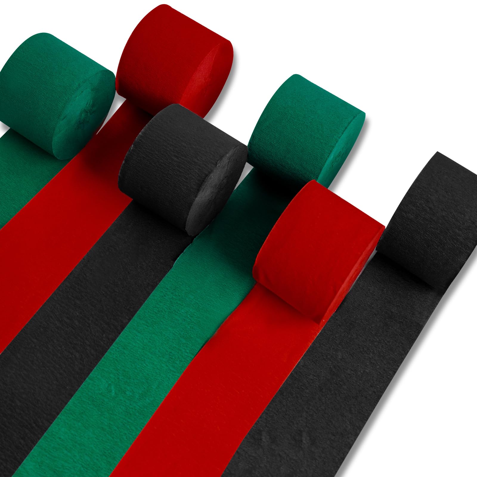 PartyWoo Crepe Paper Streamers 6 Rolls 492ft, Pack of Red Black Green Streamers, Crepe Paper for Kwanzaa Party Decorations, Black History Month Decorations (1.8 in x 82 Ft/Roll)
