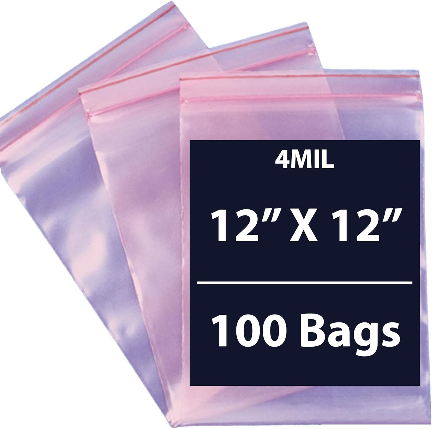Pink Anti-Static Zip Bags 4Mil, 12" X 12" & 100 Bags | Heavy Duty Reclosable Plastic Bag, Zipper Sealable for Packaging Products | Plastic Baggies for Small Businesses