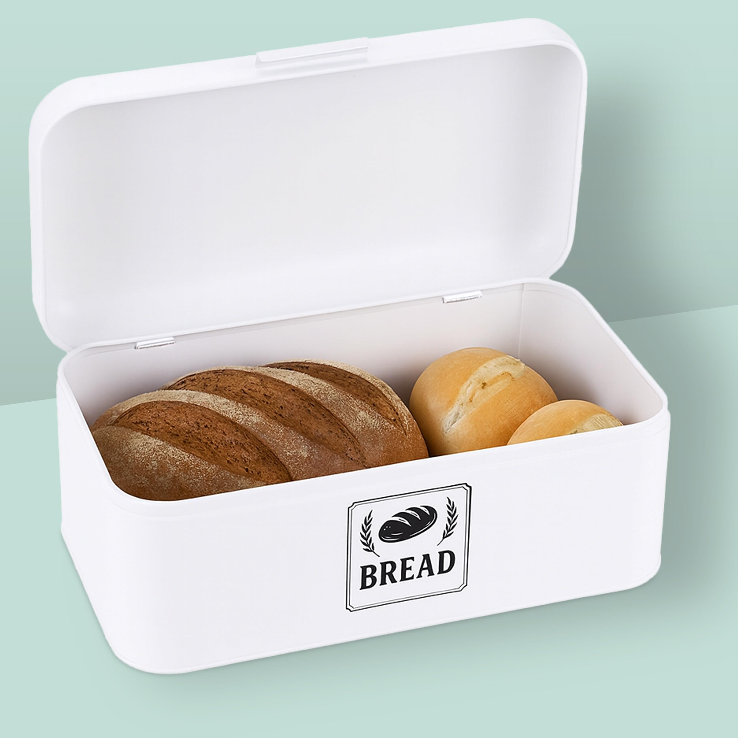 Relaxdays Panera, Caja para Pan con Tapa y asa, HBT: 17 x 42 x 24 cm, para Guardar Pan, panera Retro, Metal, Blanca