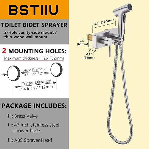 Miniatura 6 de Pulverizador de bidé de mano de latón para inodoro, accesorio de grifo de bidé frío y caliente, montaje lateral de tocador de baño, 2 funciones, kit