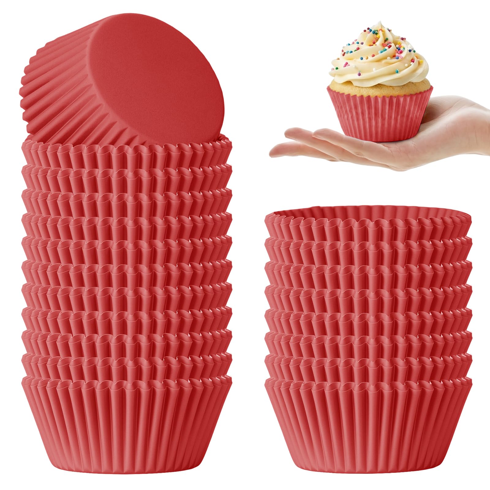 Dreamtop 300Pcs Paper Baking Cupcake Cases, Greaseproof Cupcake Liners Chocolate Paper Candy Cups Muffin Wrappers Truffle Cases for Jubilee Party Birthday Celebration 5 * 3.5cm (Red)