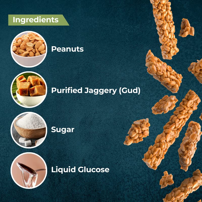 Image of HERBS INDiA Peanut Chikki, Peanut Bar, No Added Preservatives and Colours 400g | Gajak | Sweets | Made With Jaggery | Groundnut Gazak | For Any Occasion