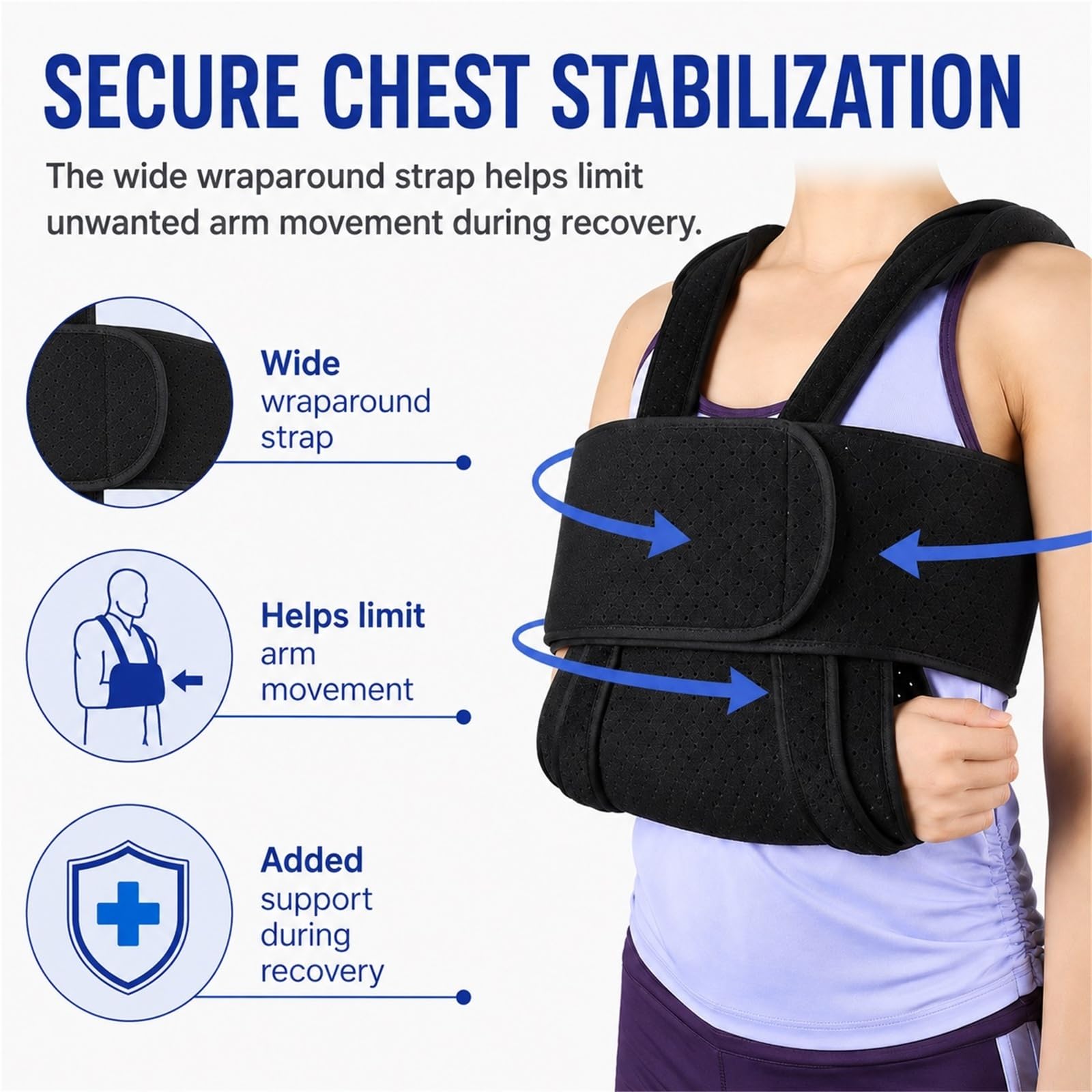 Cabestrillo para Brazo Inmovilizador de Hombro para Dormir Ajustable Soporte para Lesión de Manguito Rotador Fractura de Clavícula Dislocación Postoperatorio