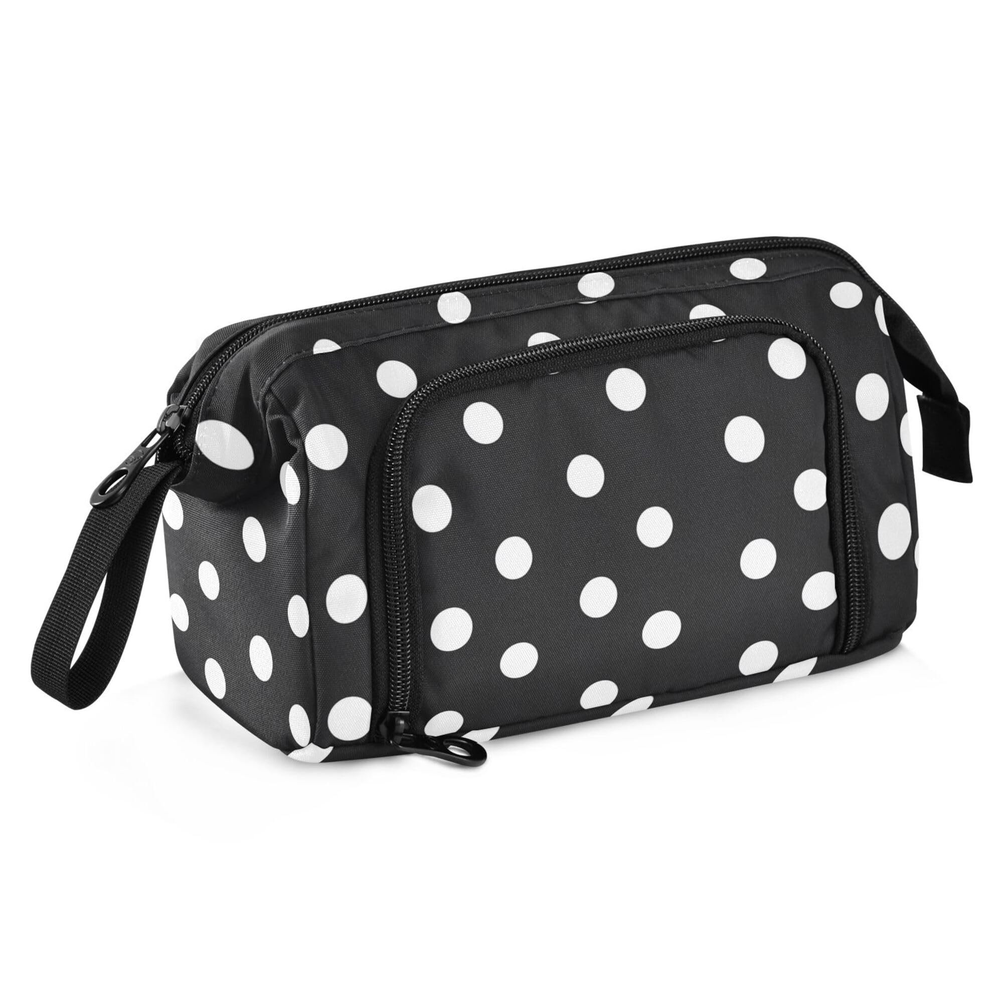 Fisyme White Polka Dot Black Pencil Case Large Capacity Pen Bags Box Big Makeup Pouch Organizer