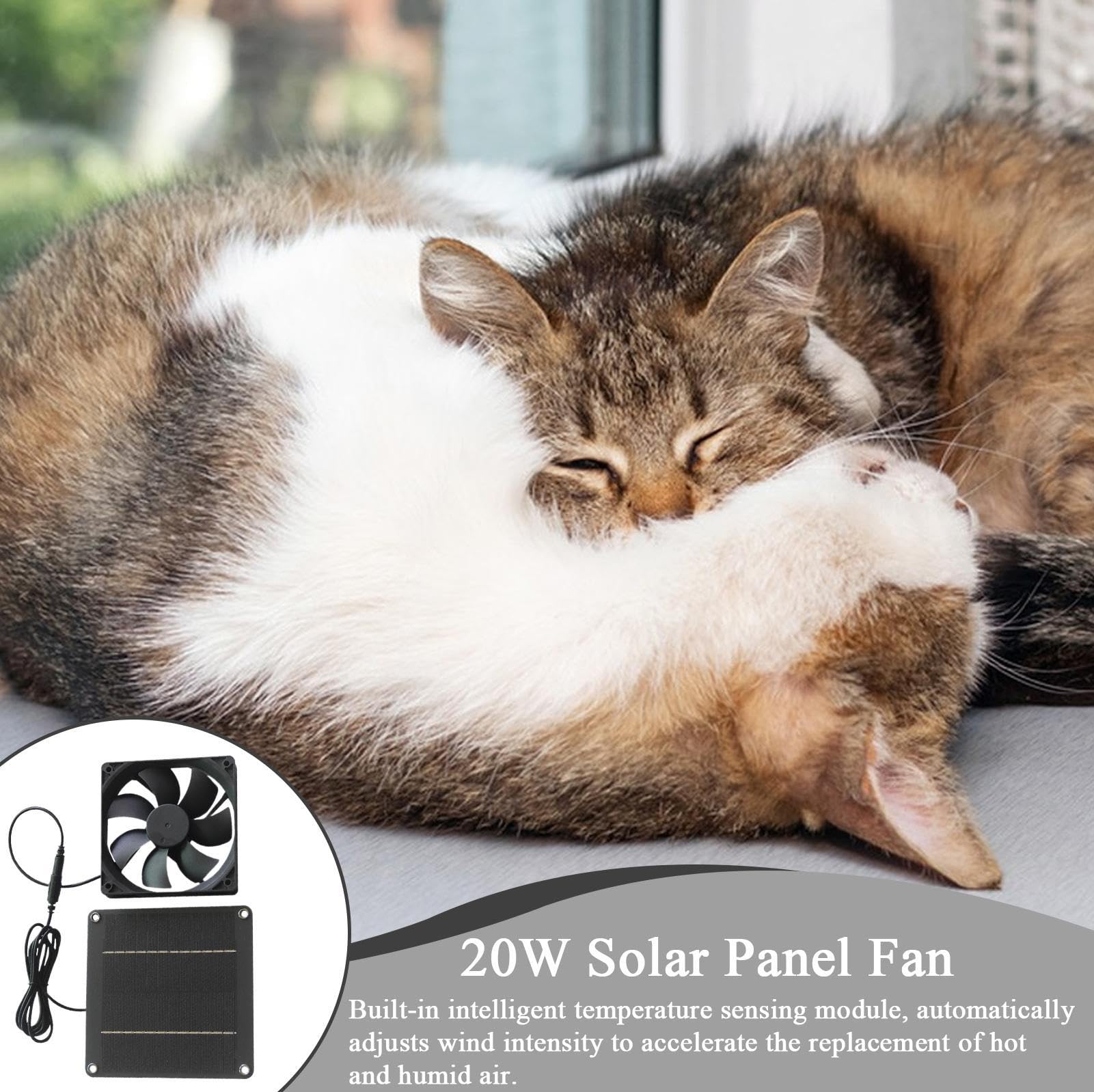 Ventilatore Di Scarico Solare 20W Impermeabile - Ventilatore Solare per Capanno - Portatile per Pollaio Garage Gazebo Soffitto Tetto Cucce Capanno Area Animali