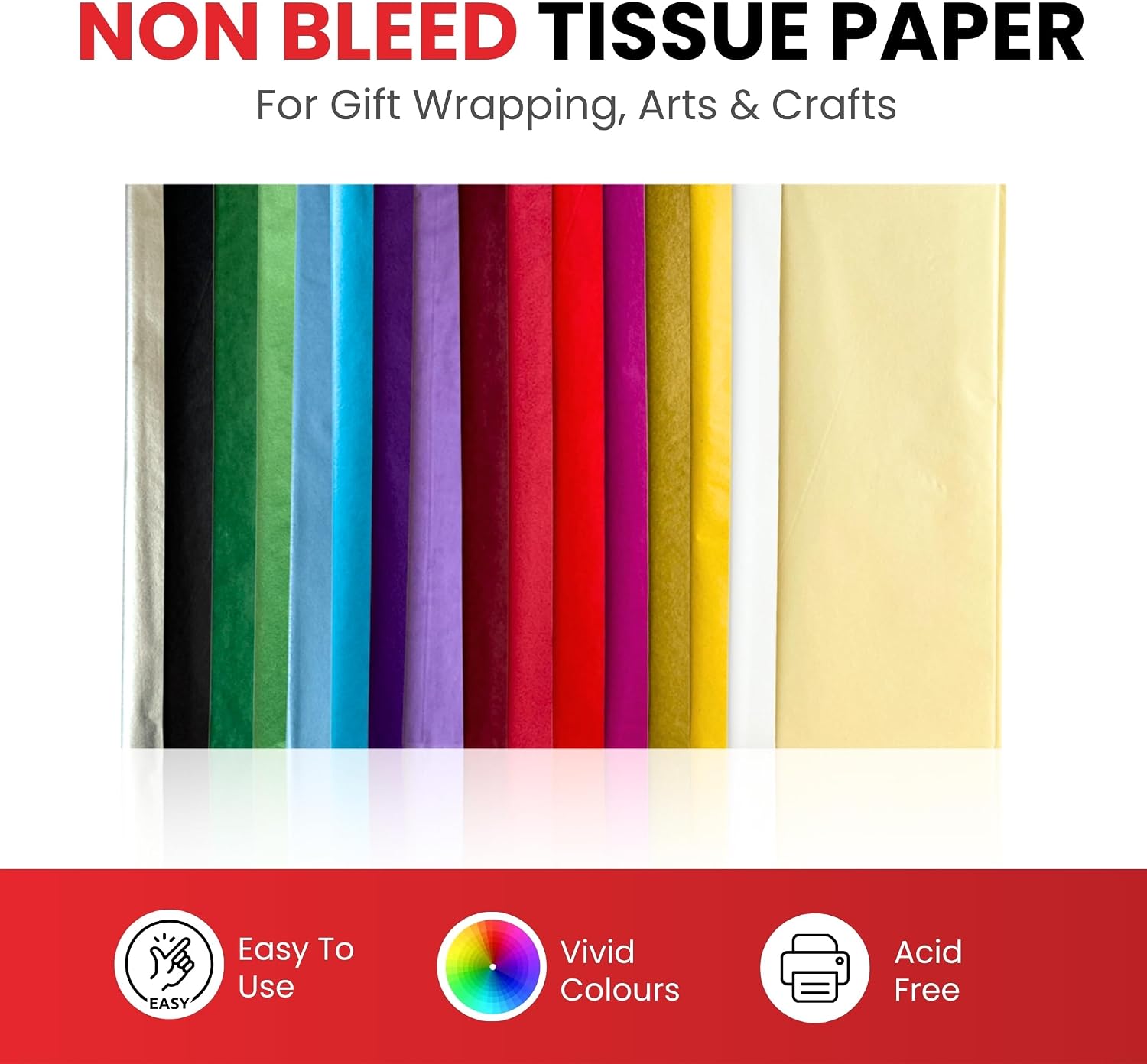 Pack of 10 Assorted Coloured Acid Free 50 x 70cm Tissue Paper Sheets
