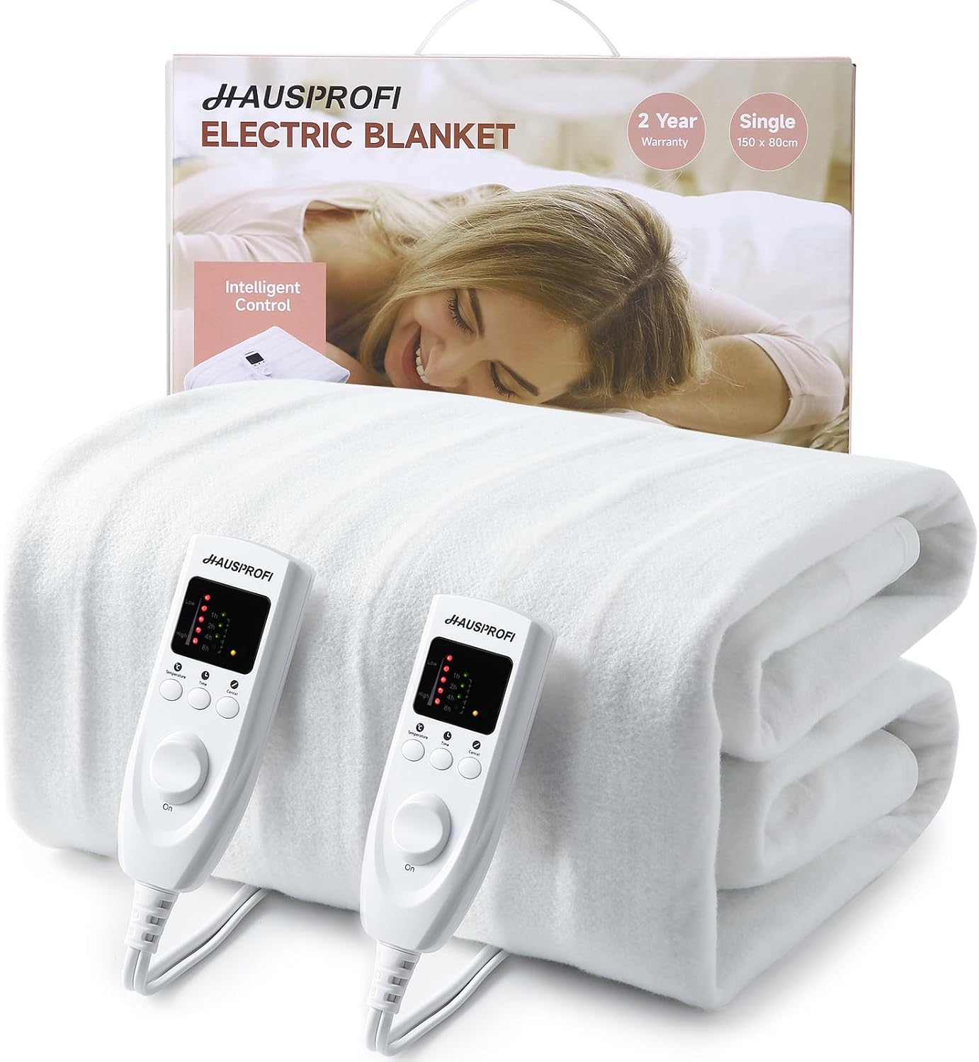 HAUSPROFI Electric Blanket King Size, Heated Underblanket Bed Warmer with Dual Control 5 Heat Settings 10 Timer Settings Soft Fleece Polyester, Machine Washable with Detachable Control