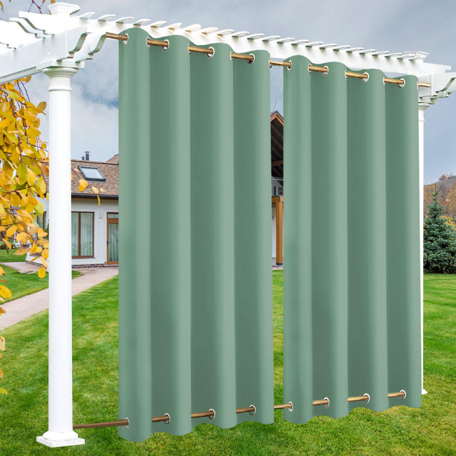 LSDINDF Outdoor Curtains Waterproof, 1 Panel Outdoor Curtain with Top & Bottom Grommets, Privacy and Sun Protection for Pergola, Gazebo, Patio, Porch and Poolside - W 108" x L 85"