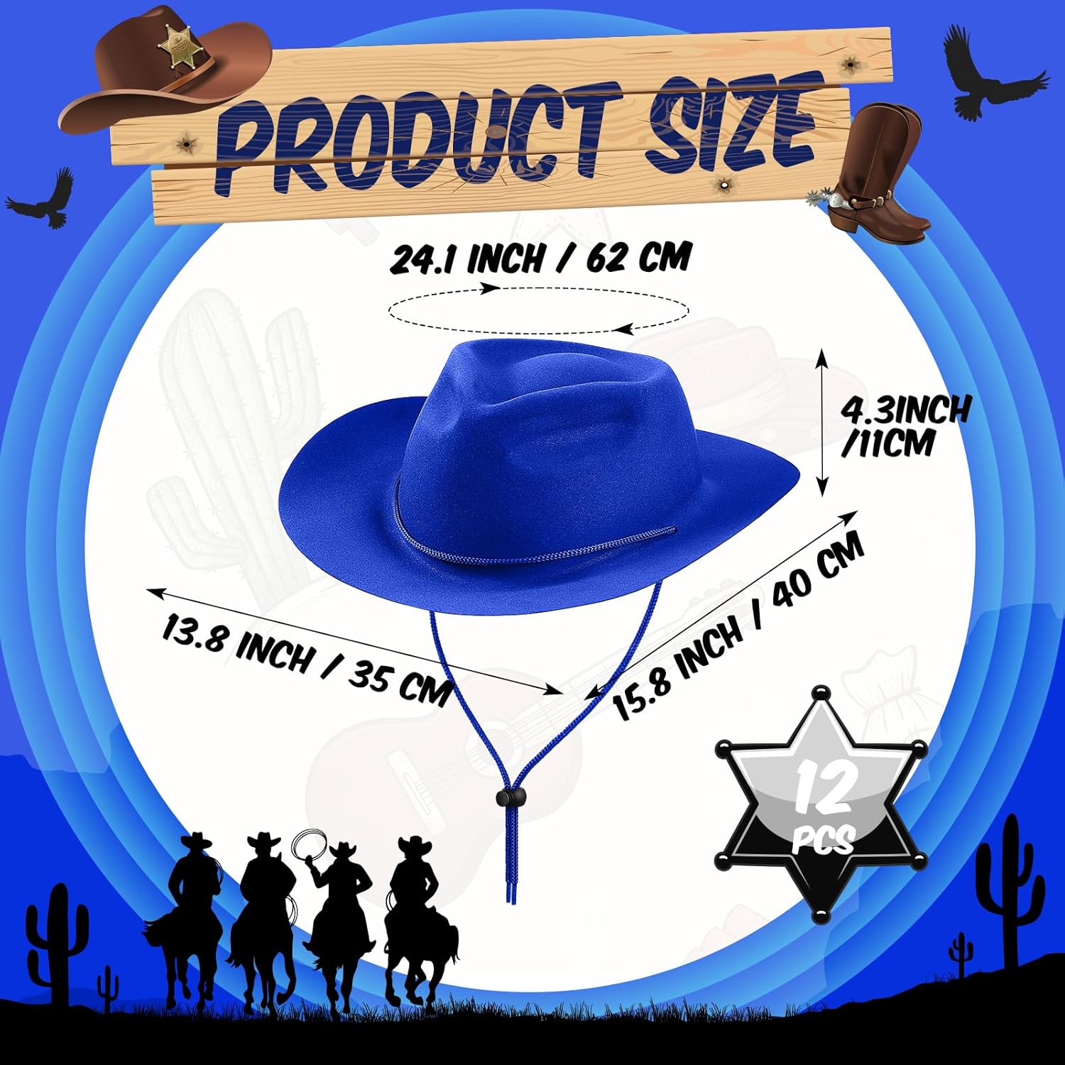 Hicarer 12 Pieces Disposable Plastic Cowboy Hat Set for Party Felt Wide Brimmed Western Cowgirl Hat for Men Women