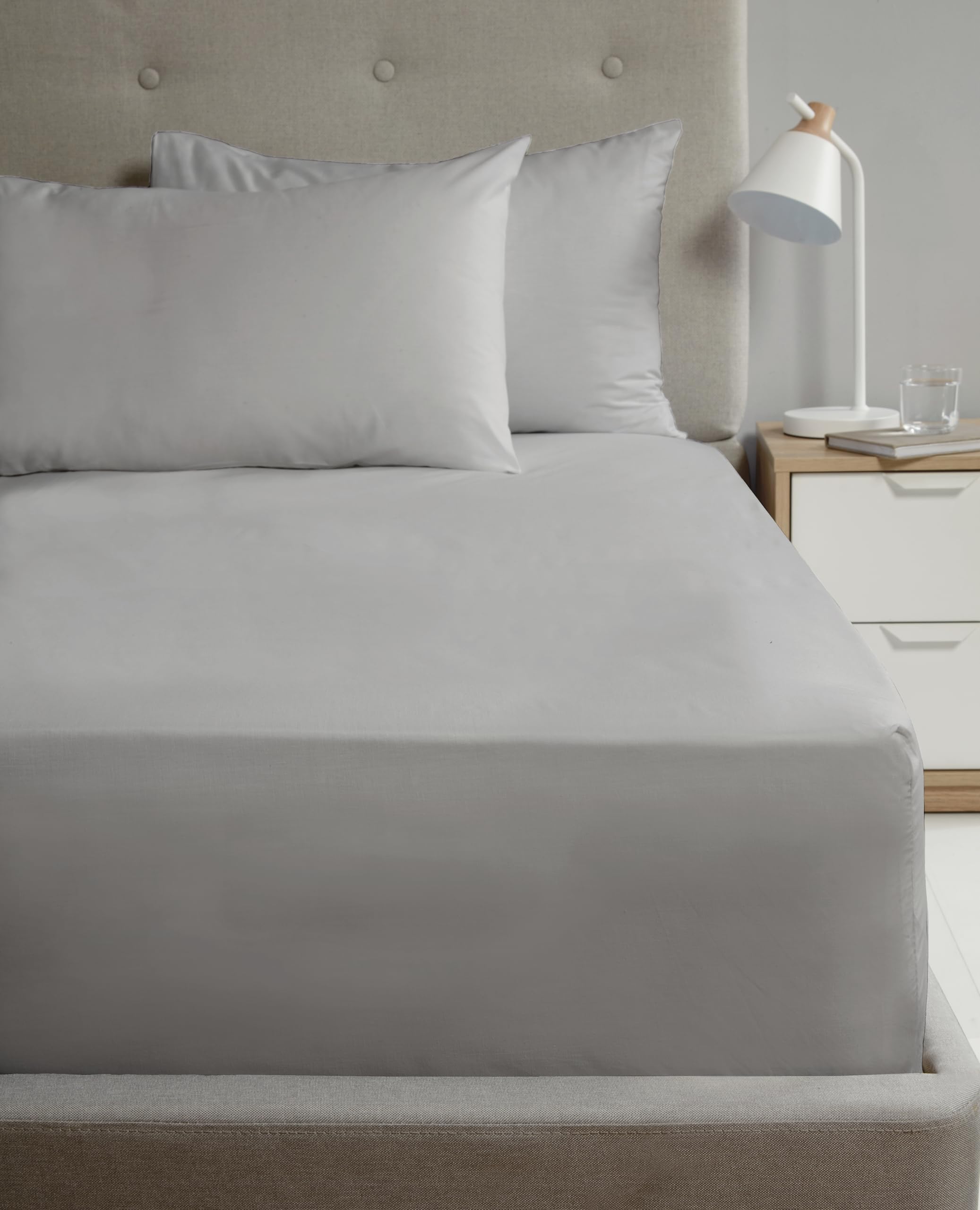Rapport Home Grey Percale Fitted Sheet - King Size - 180 Thread Count - Easycare Fabric