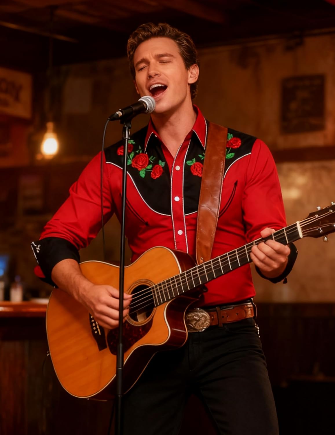 COOFANDY Men's Western Cowboy Shirt Long Sleeve Slim Fit Rose Embroidered Cotton Casual Button Down Shirts - Image 2