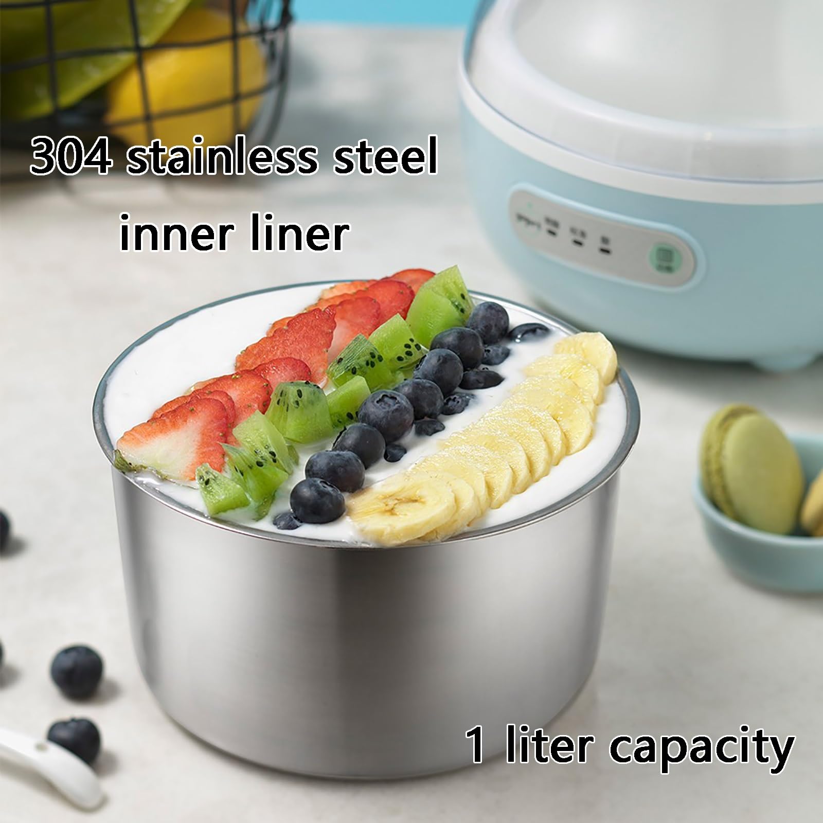 Yaourtière, Machine À Yaourt Automatique, Légère et Portable, avec Cuve Intérieure en Acier Inoxydable, Idéale pour Les Chambres D'étudiant et Les Petits Espaces