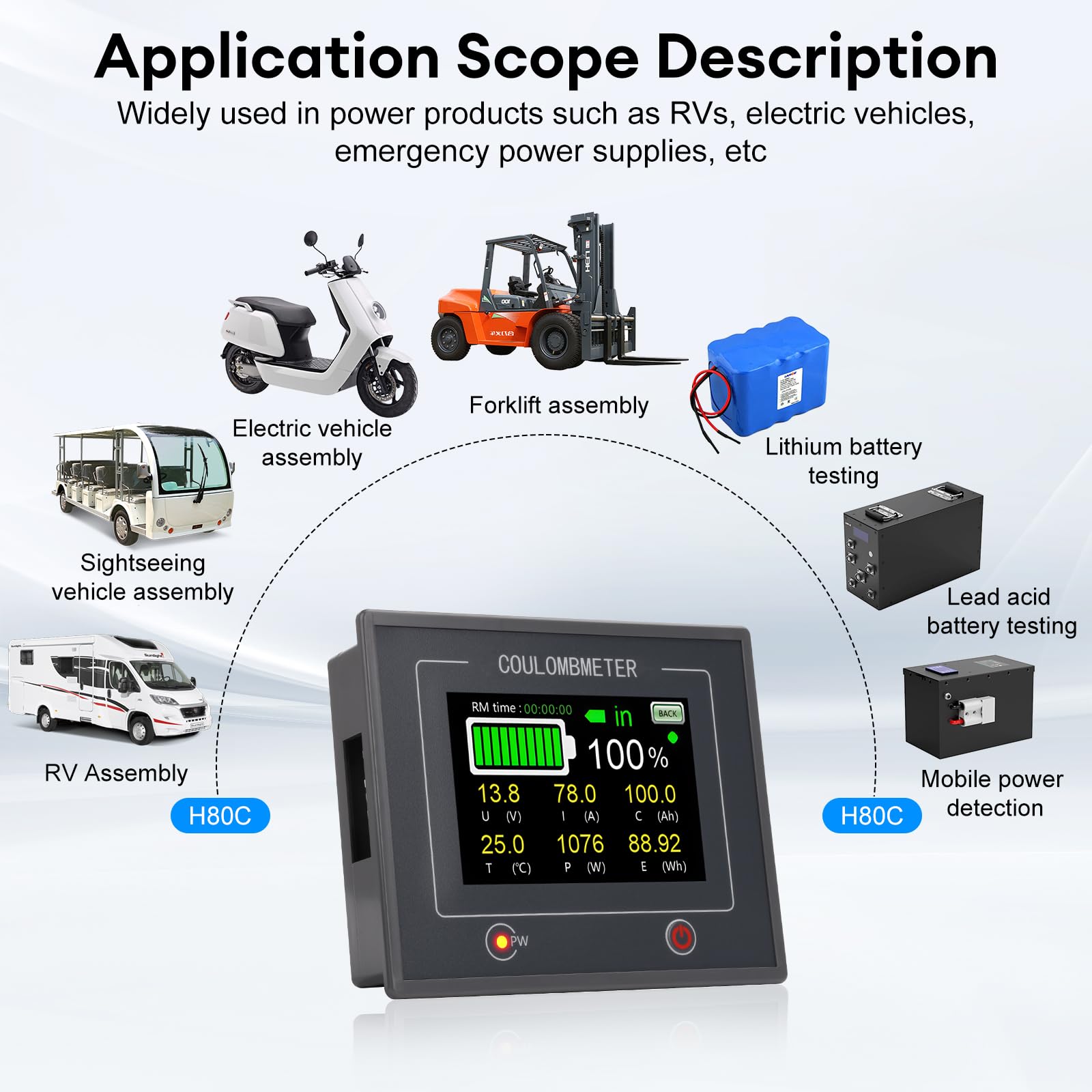 200A Digitaler Batteriewächter 12V 24V 36V 48V Batteriemessgerät Multifunktionaler,3,5" Touchable Batteriekapazitätsmonitor 10-100V LCD Display für Blei-Säure-Lithium Batterie mit Alarm
