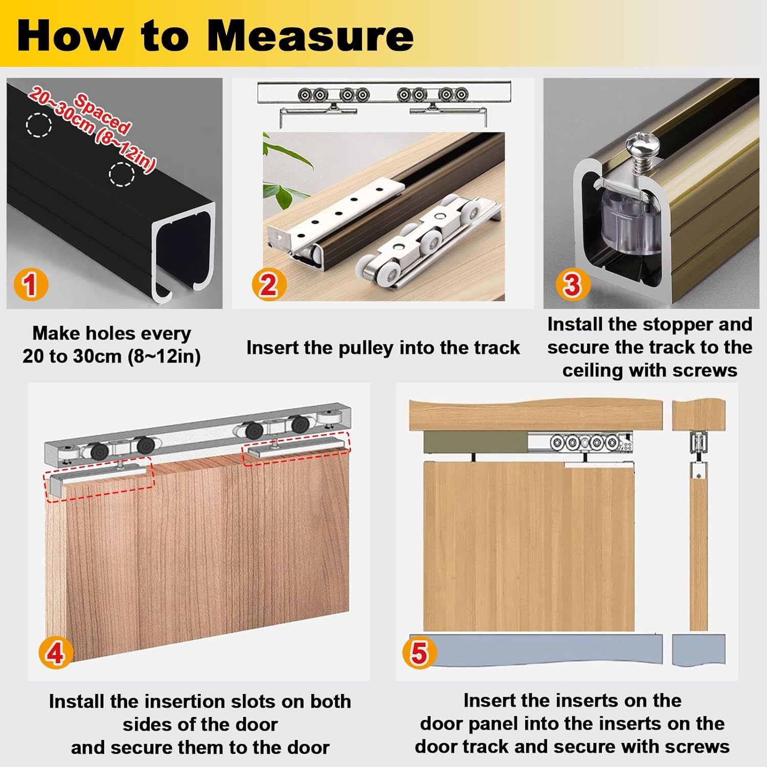 Sliding Door Hardware Kit for Single Double Gate, Interior Outdoors Top Mount Aluminum Door Rail, Replacement Pocket Door Track and Rollers(Single-Track,370cm/12.1ft)