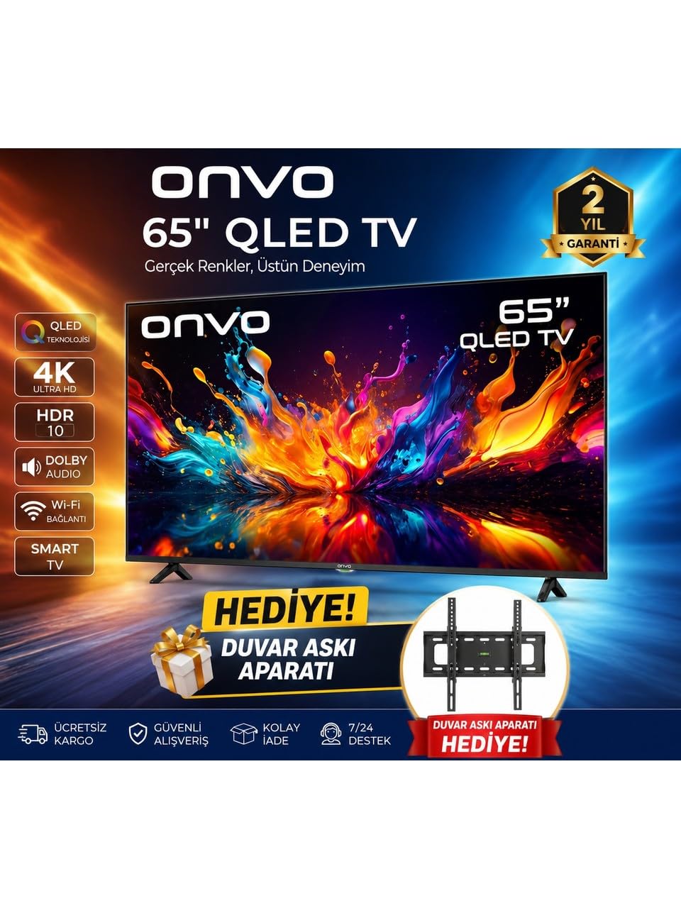 Onvo 65” QLED 4K Ultra Hd Google Smart Tv | HDR10 | Dolby…