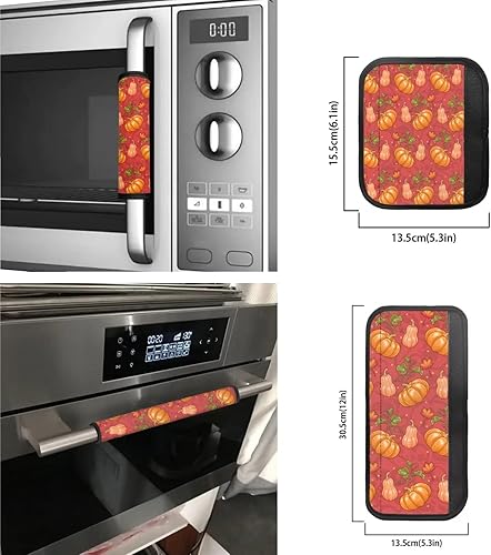 Miniatura 7 de Juego de 6 fundas para manija de puerta de refrigerador de Acción de Gracias, hoja de arce, calabaza, funda para manija de nevera, lavable, para