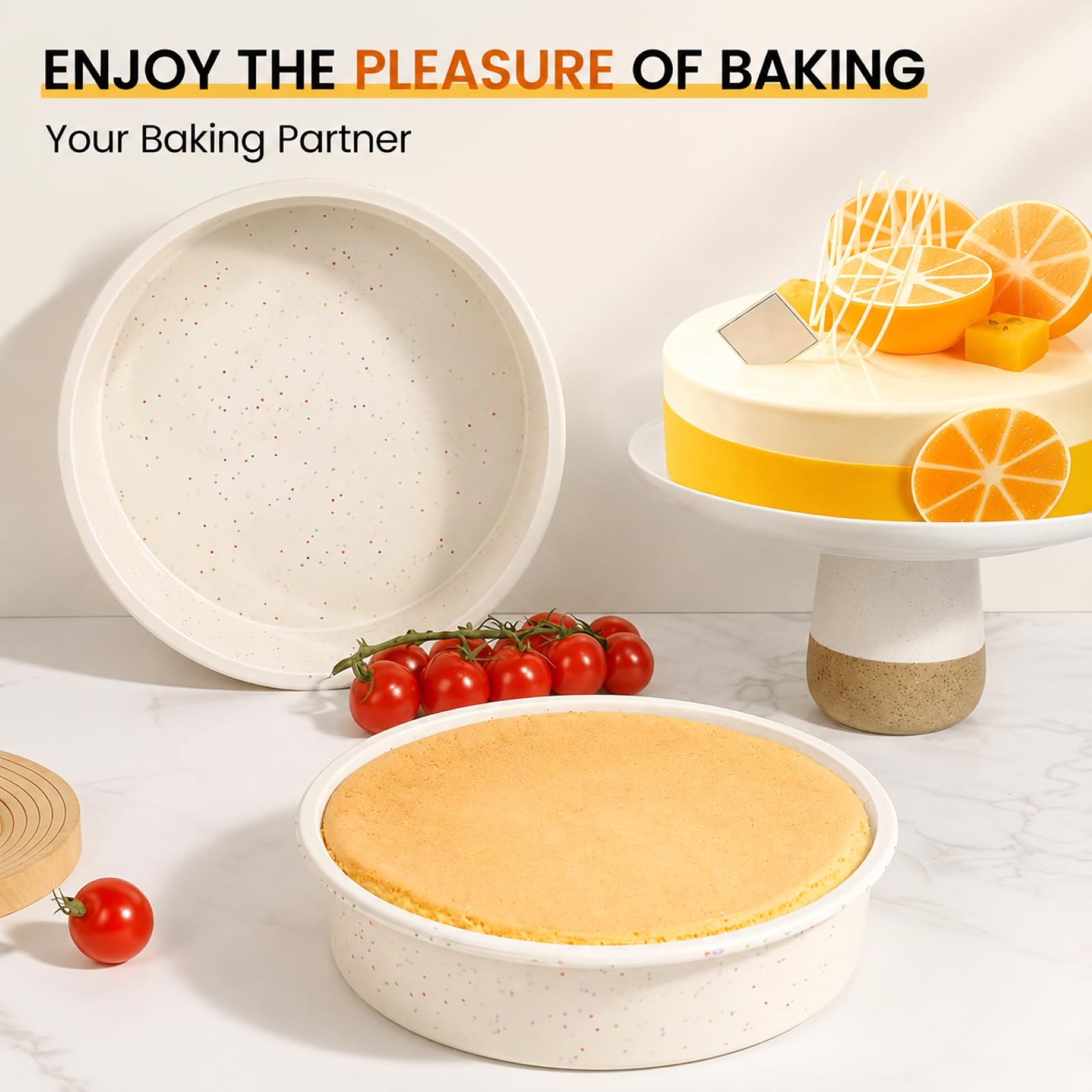 Vinino Lot de 3 moules à gâteau ronds en silicone de 15,2 cm avec cadre renforcé en métal - Moule à gâteau anti-adhésif en silicone pour la cuisson - Convient pour la fabrication de gâteaux au fromage