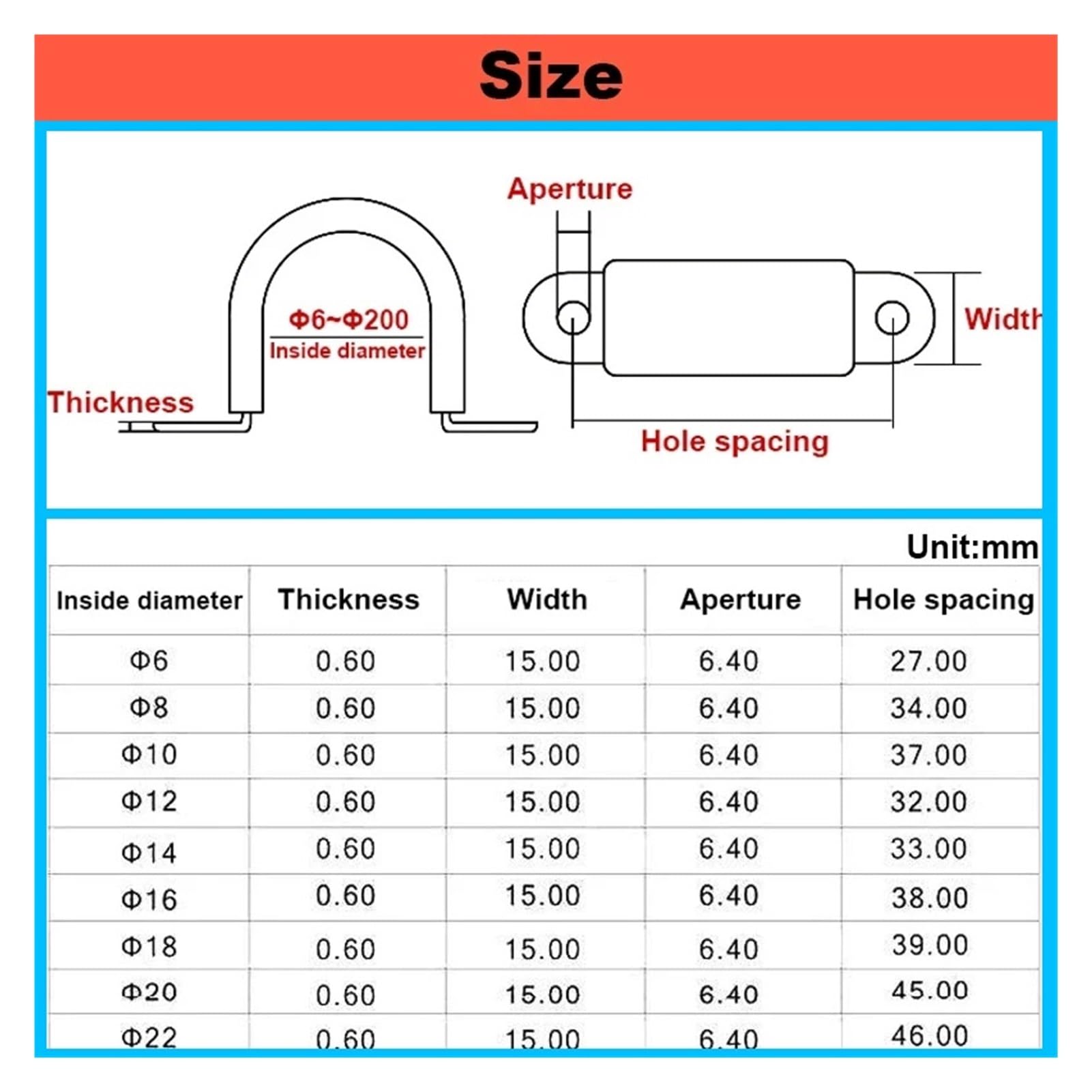 Collier de serrage de sangle de selle de type U/R - Collier de serrage pour tuyau d'eau - Bande de caoutchouc - Absorption des chocs - Anneau de gorge en acier inoxydable 304 (type R M100 (1 pièce))
