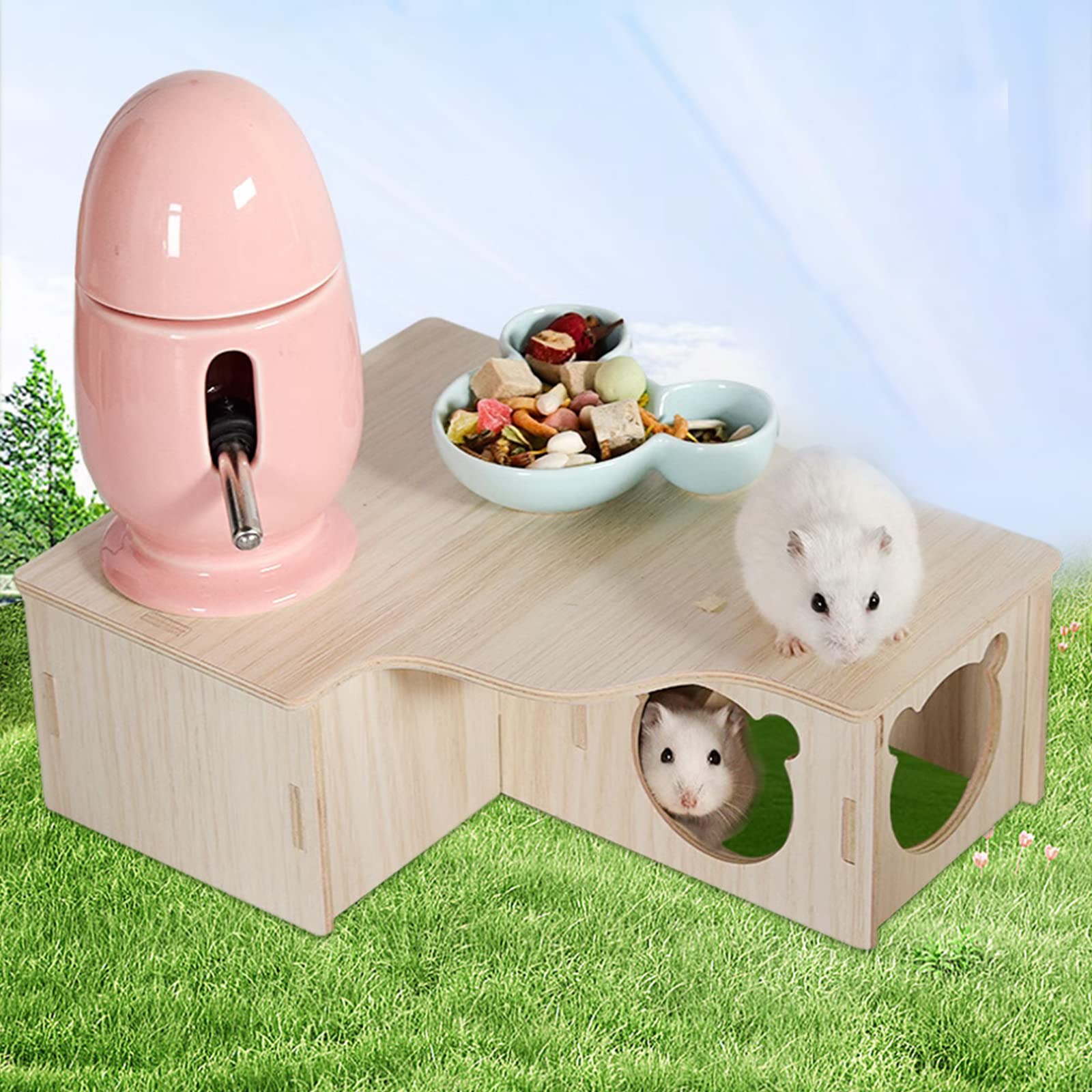 Maison en Bois pour Hamster, Hamster Maison d'angle en Bois, Maison Hamster, Maison Cochon d'Inde, pour Petits Animaux de Compagnie, Hamster Nain, Degus, Souris à Barbelés (22.5 * 17.8 * 8cm)