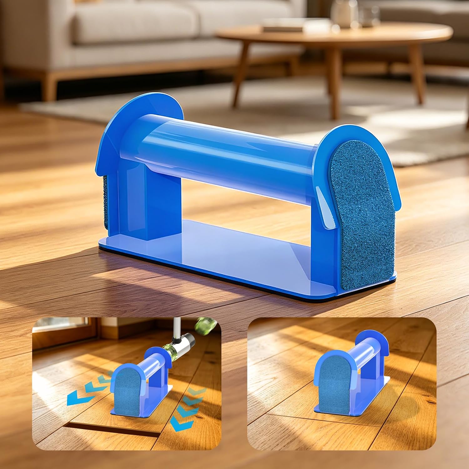 2026 Upgraded Floor Gap Fixer Tool for Laminate, Vinyl Plank, Hardwood –Iron Construction Heavy Duty Floor Gap Repair Tool with Extended Striking Area, Sticky Pads, Quiet Felt Pad & Hammer (Blue)