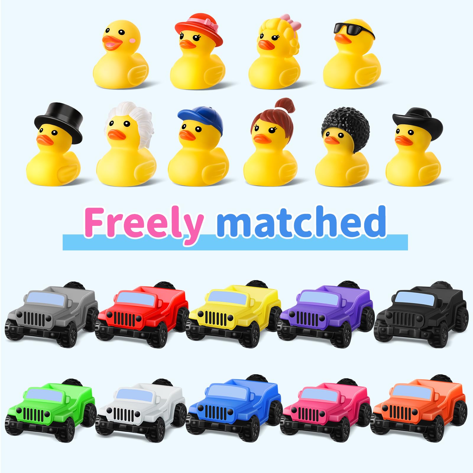 20 Pcs Jeep Ducks Rubber Ducks, 2.8 Inch Jeep Ducks for Ducking, 10 Ducks Assortment with 10 Jeeps, Collectible Jeep Dashboard Decorations, Summer Party Favor Gifts, Baby Bath Toys Birthday Gifts