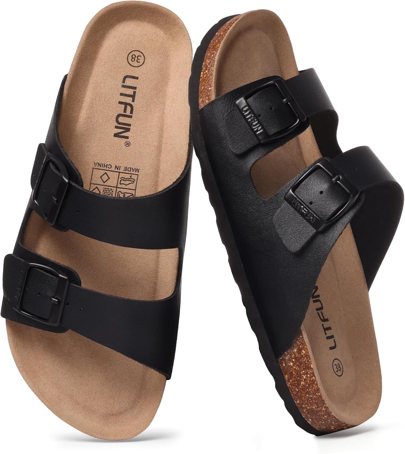 Litfun Women's Cork Footbed Sandal Summer Slip On Slide Sandals with Adjustable Buckle - Image 4