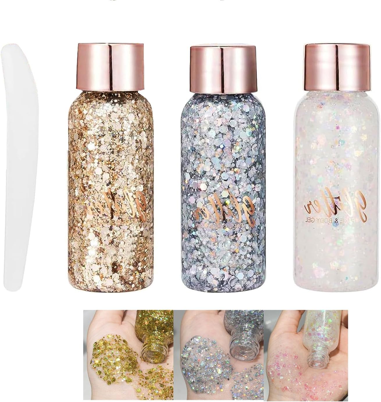 3 Color Face Glitter Body Glitter Gel for Festival Wedding Party Stage Makeup