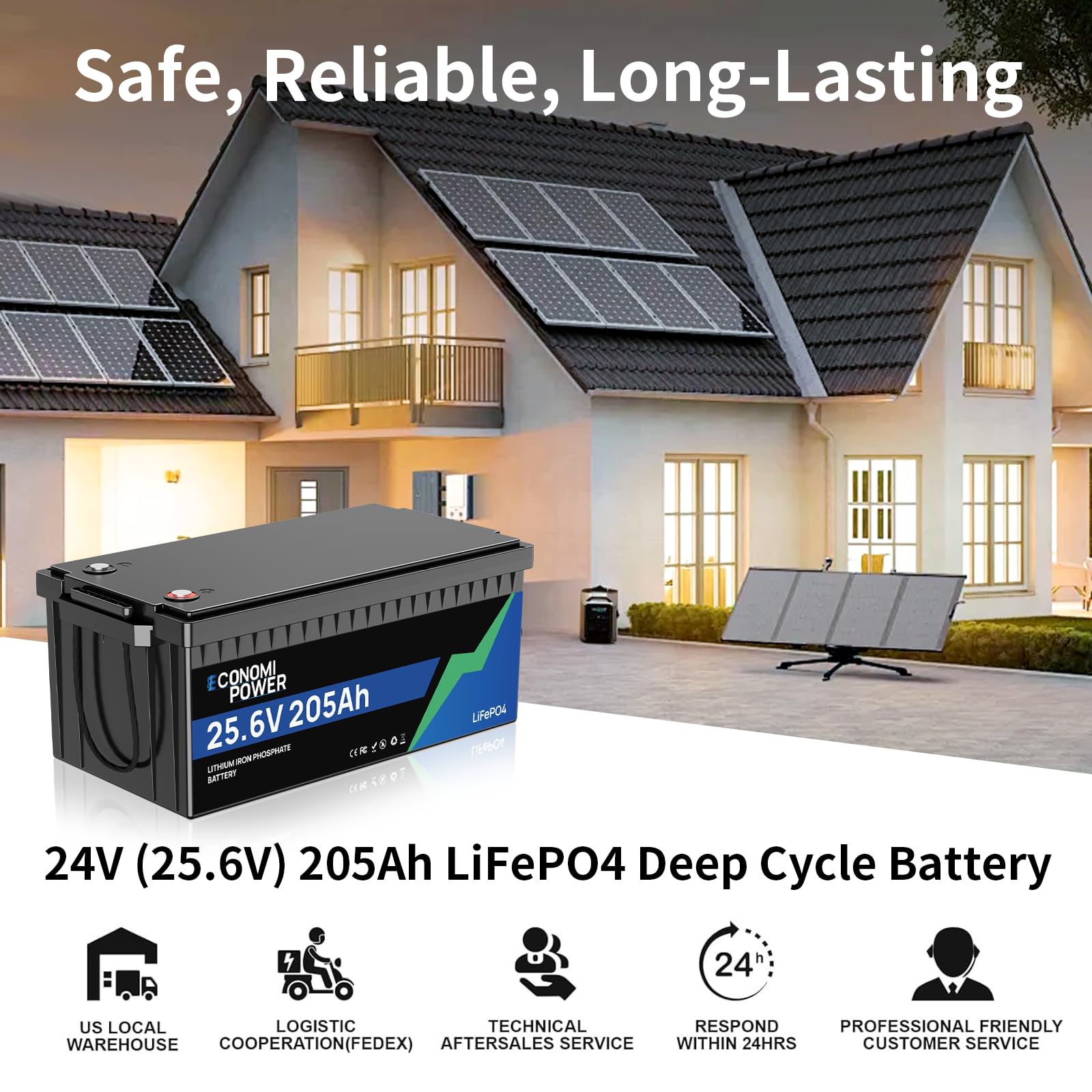 LiFePO4 24V 200Ah Batteria al litio, BMS 200A integrato, celle al litio-ferrofosfato di classe A, batteria al litio da 5120Wh per camper, barche, impianto solare e altro ancora