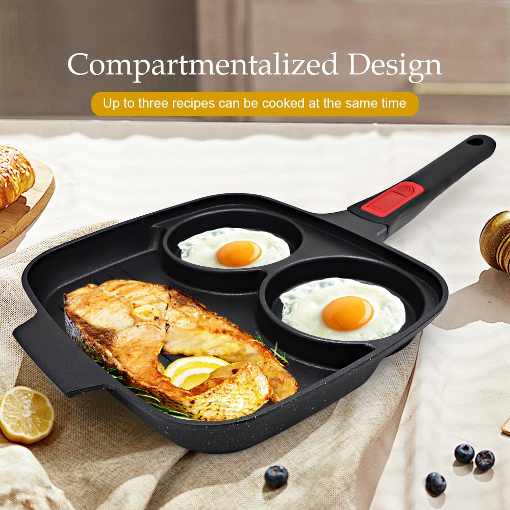 Spiegeleipfanne, 3-teilige Eierpfanne mit abnehmbarem Griff, Schwarz