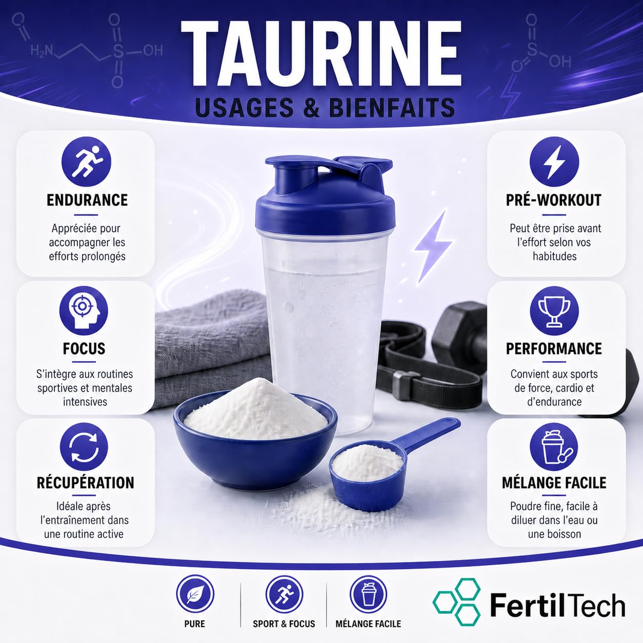 Taurina in Polvere 1,2 kg - Purezza ≥ 99,8% - Integratore alimentare - Vegano - Senza Allergeni - Qualità Premium