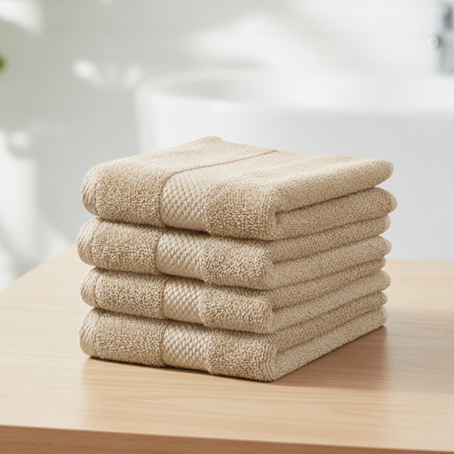 Earthy Fables Premium Face Towels - 100% Combed Cotton, 600 GSM, Ultra Soft, Quick Dry & Highly Absorbent, for Gym, Travel & Acne-Prone Skin, 30x30 cm, Set of 4 (Beige)-image-31