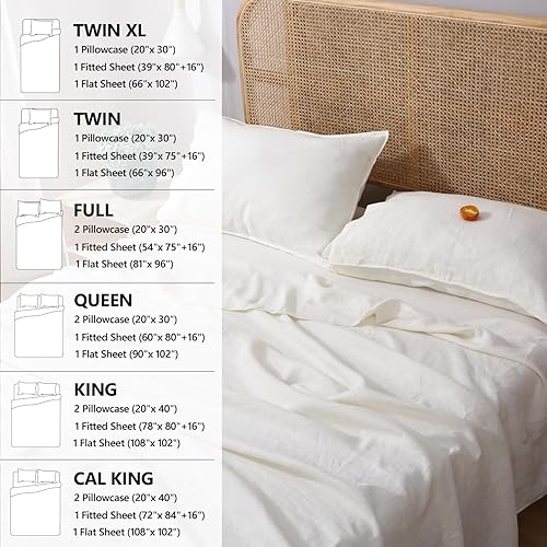 Miniatura 7 de S VICTORY SYMBOL - Juego de sábanas 100% de lino natural francés, ropa de cama ultrasuave, duradera y lujosa, lavado de piedra, 4 piezas (color