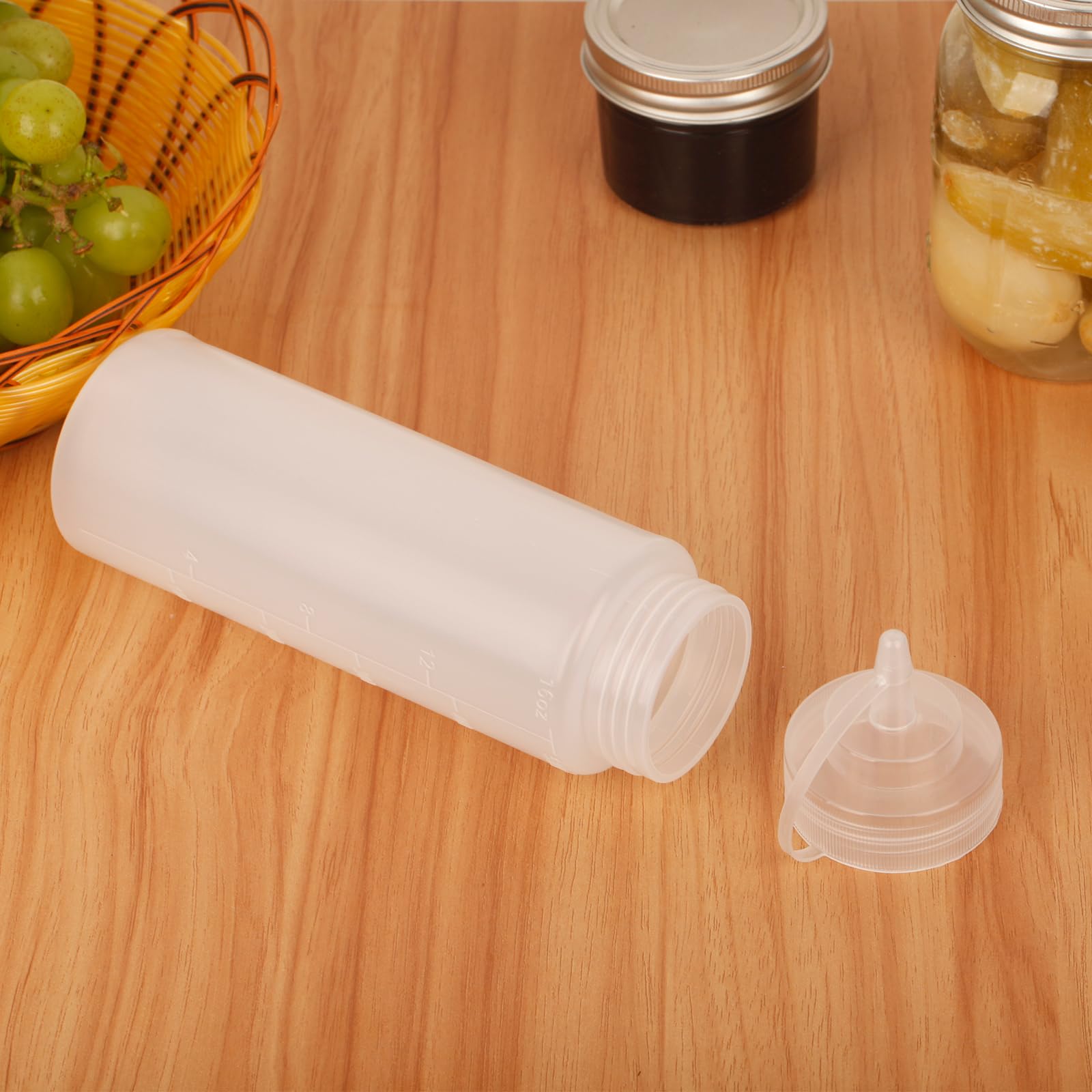 Squeeze - Bottiglia di salsa, 6 pezzi, 500 ml, in plastica, 16 oz con cappucci, senza BPA, senza perdite, per pittura, cottura, ketchup, salsa piccante, olio d'oliva, bottiglia per spezie