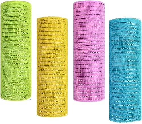 Miniatura 16 de 4 rollos de cinta de malla decorativa para decoración de coronas, 10 pulgadas x 30 pies, rollo de malla decorativa de Navidad, suministros
