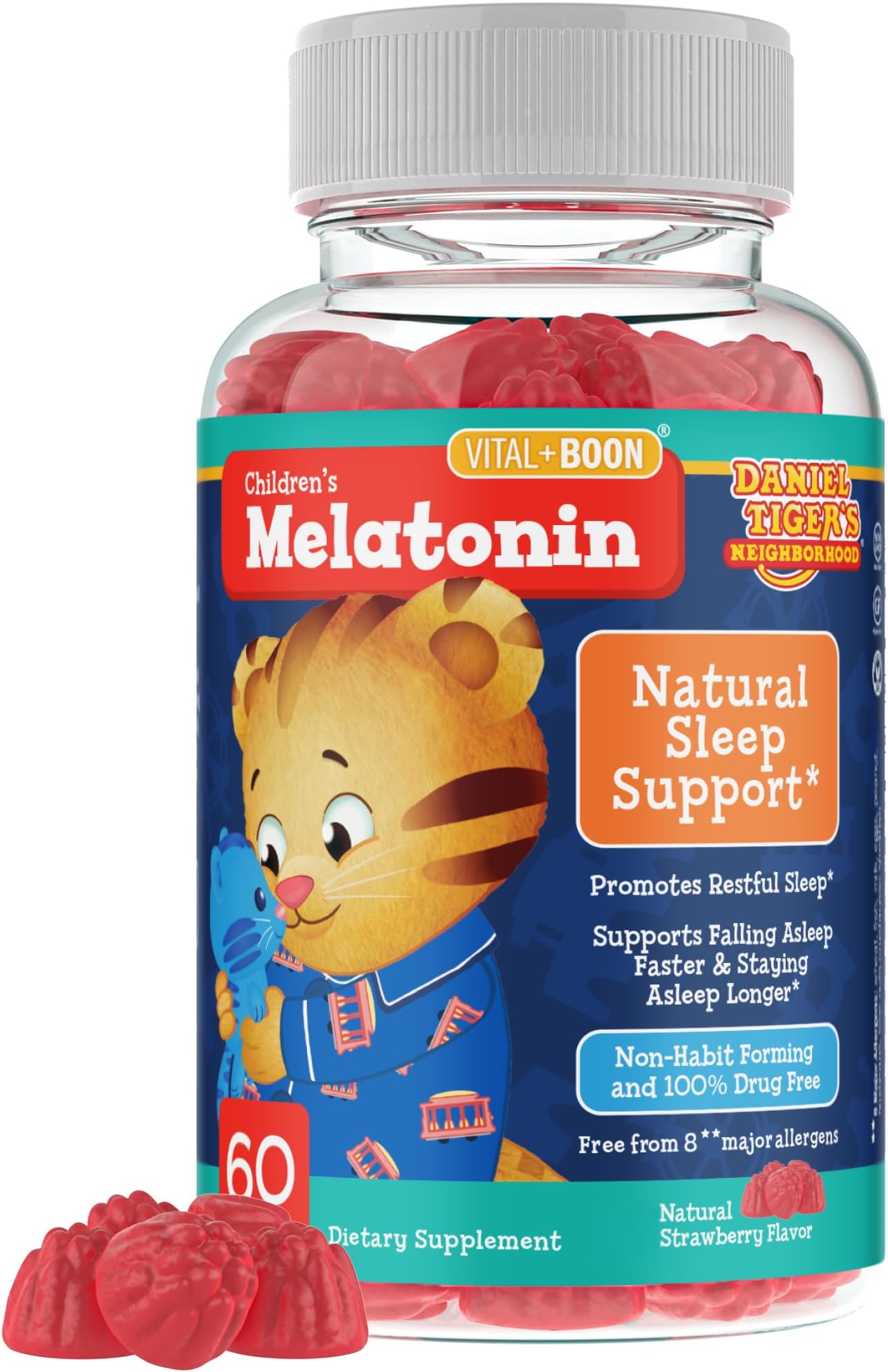 Daniel Tiger - Kids Melatonin Gummies for Children Ages 3 & Up (60 Count) Sleep Gummies for Kids Supports Natural Sleep Non Habit Forming - Vegan, Non GMO Gluten Free Gummy