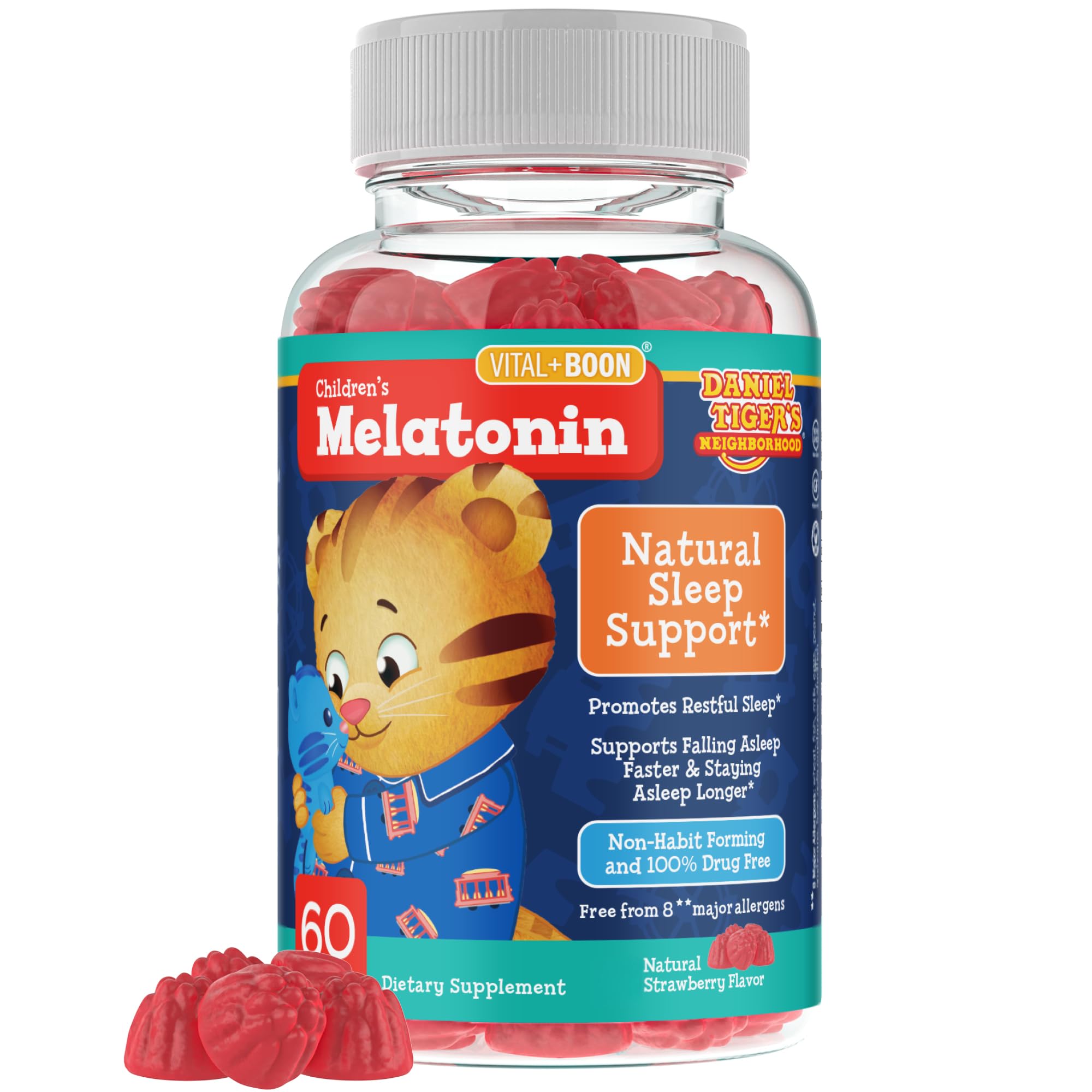 Daniel Tiger - Kids Melatonin Gummies for Children Ages 3 & Up (60 Count) Sleep Gummies for Kids Supports Natural Sleep Non Habit Forming - Vegan, Non GMO Gluten Free Gummy
