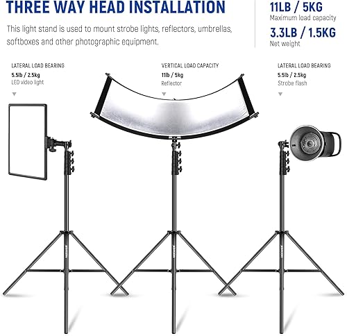 Miniatura 4 de NEEWER Soporte de luz acolchado de aire de 9.8 pies, soporte de trípode de fotografía de metal resistente con grifo reversible de 14 a 38 pulgadas,