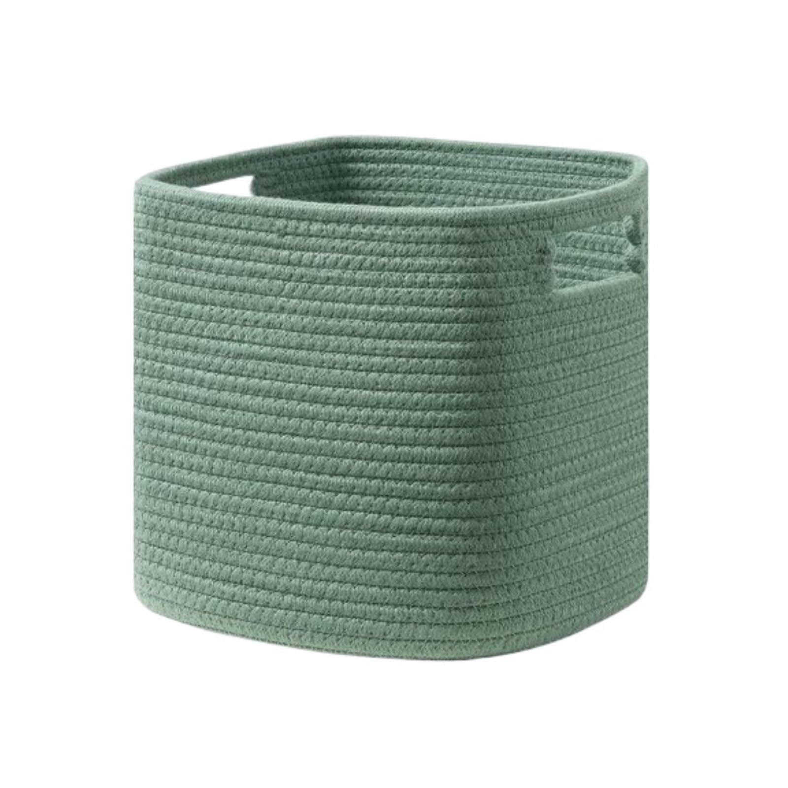 Laundry Hamper Cotton Rope Square Laundry Basket Storage Space Saving For Dirty Cloth and Blankets(Green)