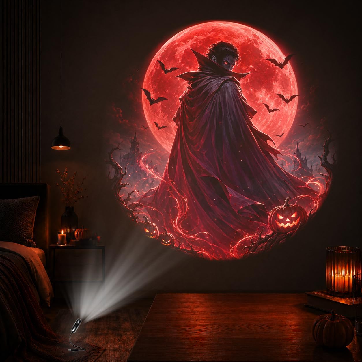 Halloween-themed projectors and ceiling lights create a festive atmosphere image 3