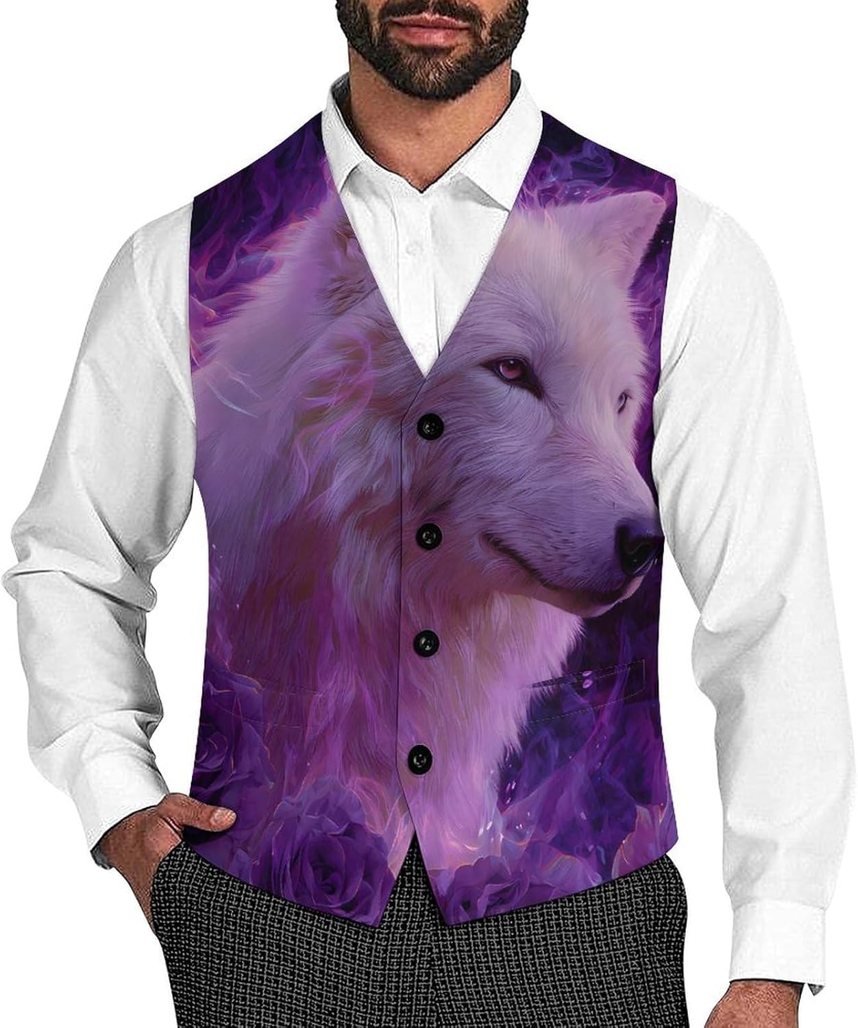 Wolf Rose Flame Men's Suit Vest Formal Vests Casual Dress Fit Waistcoat Casual Tuxedo for Business