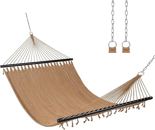 Tangkula 10.5FT Caribbean Double Hammock, Heavy Duty Portable Hammock with Curved Spreader Bars, Soft-Spun Polyester Rope, 2 Person Outdoor Hammocks for Outside, 600 lbs Max Load