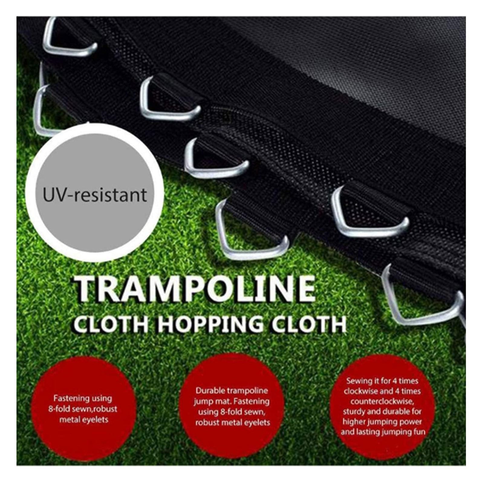 Mata zastępcza do trampolin 6-35 m z ochroną przed promieniowaniem UV, bezpieczne pierścienie V i dodatkowymi szytymi rzędami dla lepszego doświadczenia podczas skakania