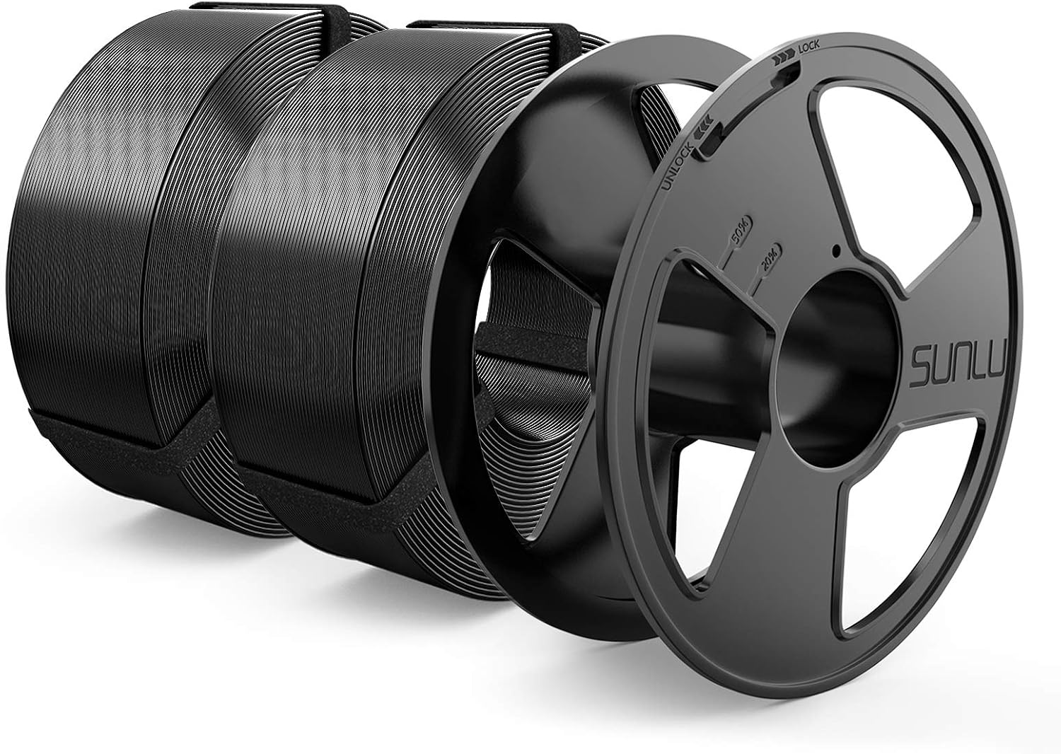 SUNLU PLA Filament 1.75mm, PLA 3D Printer Filament, Reusable MasterSpool, Dimensional Accuracy +/- 0.02mm, PLA 2kg, 1kg Spool, 2 Pack, Black+Black