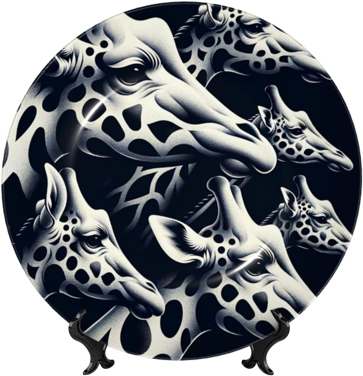 Grey-Giraffes 10 Inch Decorative Plate With Stand, Elegant Display Wall Plate For Home Decor