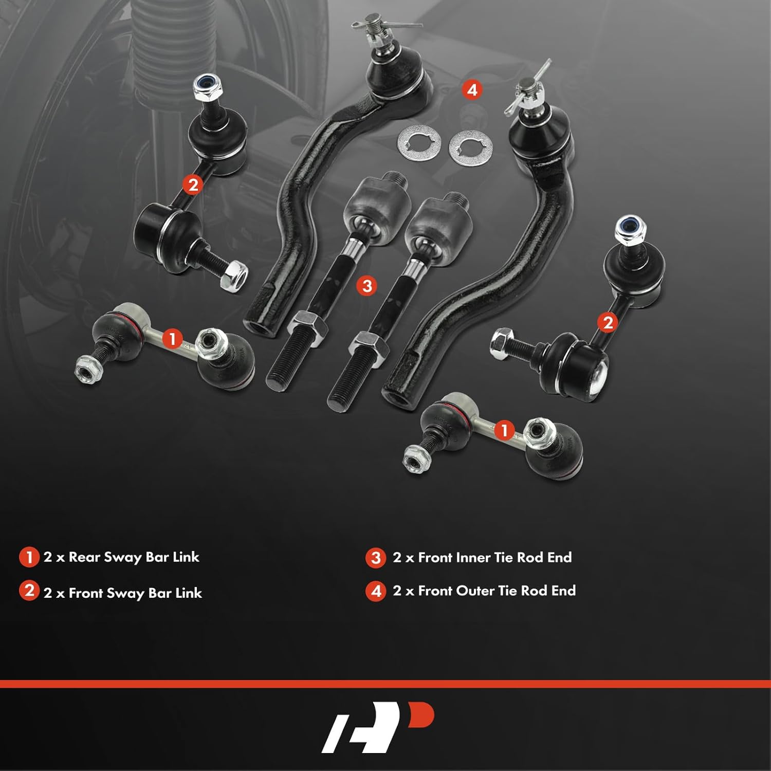 A-Premium Set of 8, Front Inner Outer Tie Rod End, Front Rear Sway Bar Link, Compatible with Honda Civic 2006 2007 2008 2009 2010 2011