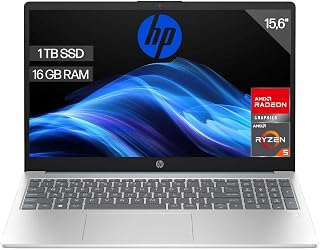 HP Laptop 39,6 cm (15,6 inch) FHD (AMD Ryzen 5-7520U, 16GB RAM, 1TB SSD, AMD Radeon Graphics, zonder besturingssysteem), zilver en blauw, Spaans QWERTY-toetsenbord